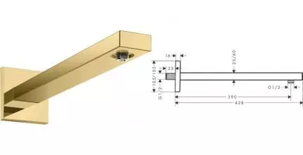 Кронштейн для верхнего душа «Hansgrohe» 27694990 42,8 полированное золото Кронштейн для верхнего душа «Hansgrohe» 27694990 42,8 полированное золото
