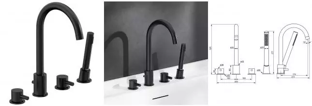 Смеситель на борт ванны «Damixa» Scandinavian Pure 360400300 чёрный матовый