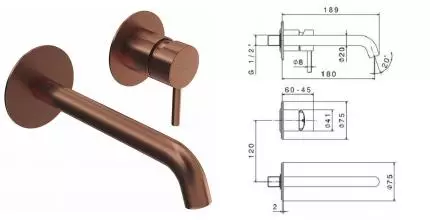 Внешняя часть смесителя «Kerama Marazzi» Eterna 69628EXKM.59.067 брашированная медь Внешняя часть смесителя «Kerama Marazzi» Eterna 69628EXKM.59.067 брашированная медь