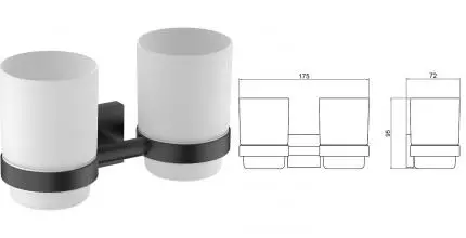 Двойной стакан для зубных щёток «Timo» Selene 12034/03 на стену чёрный матовый Двойной стакан для зубных щёток «Timo» Selene 12034/03 на стену чёрный матовый