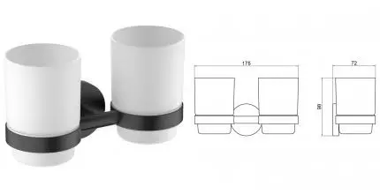 Двойной стакан для зубных щёток «Timo» Saona 13034/03 на стену чёрный матовый