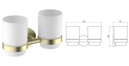 Двойной стакан для зубных щёток «Timo» Saona 13034/17 на стену матовое золото