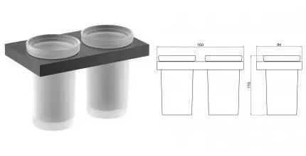 Двойной стакан для зубных щёток «Timo» Petruma 15234/03 на стену чёрный матовый