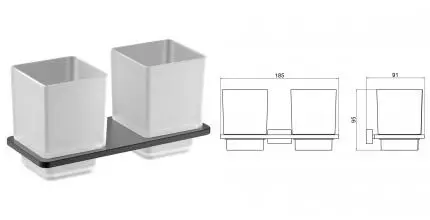 Двойной стакан для зубных щёток «Timo» Torne 43034/03 на стену чёрный матовый