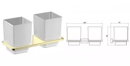 Двойной стакан для зубных щёток «Timo» Torne 43034/17 на стену матовое золото