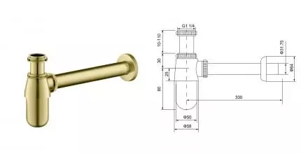 Сифон для раковины «Timo» 960/17L матовое золото Сифон для раковины «Timo» 960/17L матовое золото