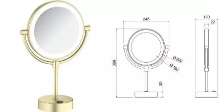 Косметическое зеркало «Timo» Saona 13276/17 на стол матовое золото Косметическое зеркало «Timo» Saona 13276/17 на стол матовое золото