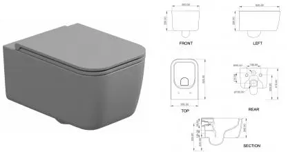 Подвесной унитаз безободковый «GSG» Brio BRWCSO038 Fumo Matt с сиденьем дюропласт с микролифтом Подвесной унитаз безободковый «GSG» Brio BRWCSO038 Fumo Matt с сиденьем дюропласт с микролифтом