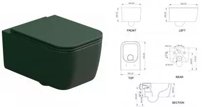 Подвесной унитаз безободковый «GSG» Brio BRWCSO036 Smeraldo Matt с сиденьем дюропласт с микролифтом Подвесной унитаз безободковый «GSG» Brio BRWCSO036 Smeraldo Matt с сиденьем дюропласт с микролифтом