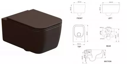 Подвесной унитаз безободковый «GSG» Brio BRWCSO035 Cacao Matt с сиденьем дюропласт с микролифтом