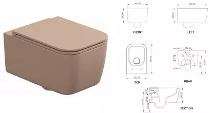 Подвесной унитаз безободковый «GSG» Brio BRWCSO032 Cipria Matt с сиденьем дюропласт с микролифтом