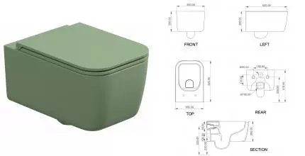 Подвесной унитаз безободковый «GSG» Brio BRWCSO031 Salvia Matt с сиденьем дюропласт с микролифтом Подвесной унитаз безободковый «GSG» Brio BRWCSO031 Salvia Matt с сиденьем дюропласт с микролифтом