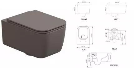 Подвесной унитаз безободковый «GSG» Brio BRWCSO029 Tortora Matt с сиденьем дюропласт с микролифтом