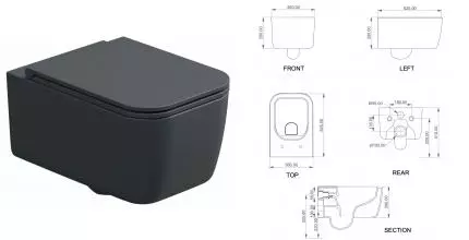Подвесной унитаз безободковый «GSG» Brio BRWCSO028 Ebano Matt с сиденьем дюропласт с микролифтом Подвесной унитаз безободковый «GSG» Brio BRWCSO028 Ebano Matt с сиденьем дюропласт с микролифтом