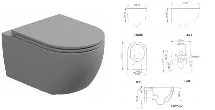 Подвесной унитаз безободковый «GSG» Like LKWCSO038 (Smart Clean) Fumo Matt с сиденьем дюропласт с микролифтом