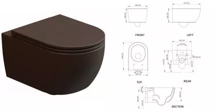 Подвесной унитаз безободковый «GSG» Like LKWCSO035 (Smart Clean) Cacao Matt с сиденьем дюропласт с микролифтом