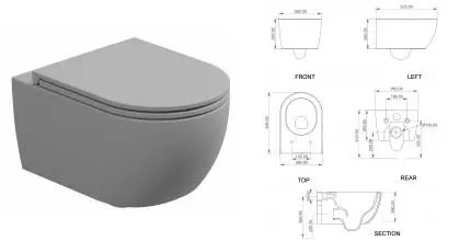 Подвесной унитаз безободковый «GSG» Like LKWCSO033 (Smart Clean) Perla Matt с сиденьем дюропласт с микролифтом