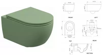 Подвесной унитаз безободковый «GSG» Like LKWCSO031 (Smart Clean) Salvia Matt с сиденьем дюропласт с микролифтом Подвесной унитаз безободковый «GSG» Like LKWCSO031 (Smart Clean) Salvia Matt с сиденьем дюропласт с микролифтом