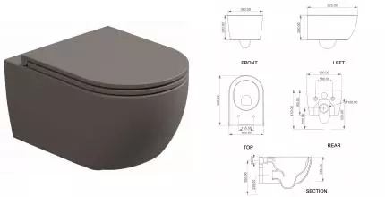 Подвесной унитаз безободковый «GSG» Like LKWCSO029 (Smart Clean) Tortora Matt с сиденьем дюропласт с микролифтом