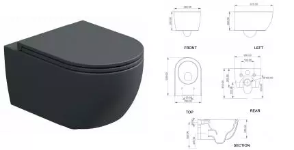 Подвесной унитаз безободковый «GSG» Like LKWCSO028 (Smart Clean) Ebano Matt с сиденьем дюропласт с микролифтом