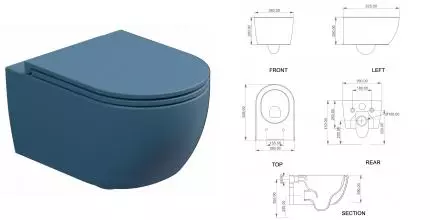 Подвесной унитаз безободковый «GSG» Like LKWCSO027 (Smart Clean) Denim Matt с сиденьем дюропласт с микролифтом