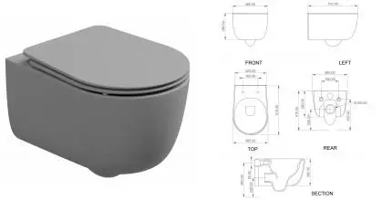 Подвесной унитаз безободковый «GSG» Hit! HIWCSO038 (Smart Clean) Fumo Matt с сиденьем дюропласт с микролифтом Подвесной унитаз безободковый «GSG» Hit! HIWCSO038 (Smart Clean) Fumo Matt с сиденьем дюропласт с микролифтом