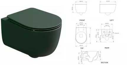 Подвесной унитаз безободковый «GSG» Hit! HIWCSO036 (Smart Clean) Smeraldo Matt с сиденьем дюропласт с микролифтом Подвесной унитаз безободковый «GSG» Hit! HIWCSO036 (Smart Clean) Smeraldo Matt с сиденьем дюропласт с микролифтом