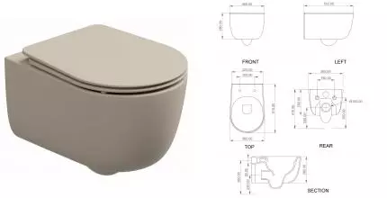 Подвесной унитаз безободковый «GSG» Hit! HIWCSO034 (Smart Clean) Sabbia Matt с сиденьем дюропласт с микролифтом