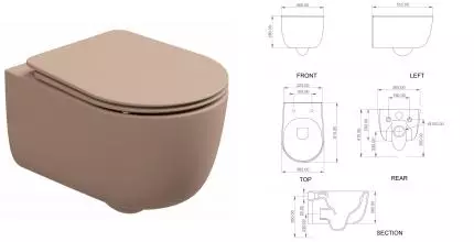 Подвесной унитаз безободковый «GSG» Hit! HIWCSO032 (Smart Clean) Cipria Matt с сиденьем дюропласт с микролифтом