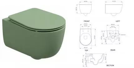 Подвесной унитаз безободковый «GSG» Hit! HIWCSO031 (Smart Clean) Salvia Matt с сиденьем дюропласт с микролифтом Подвесной унитаз безободковый «GSG» Hit! HIWCSO031 (Smart Clean) Salvia Matt с сиденьем дюропласт с микролифтом