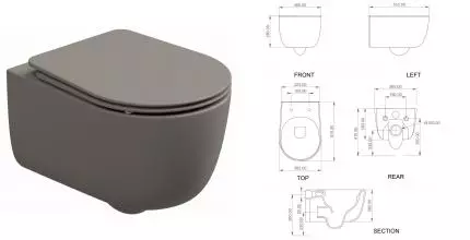 Подвесной унитаз безободковый «GSG» Hit! HIWCSO030 (Smart Clean) Cashmere Matt с сиденьем дюропласт с микролифтом