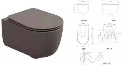 Подвесной унитаз безободковый «GSG» Hit! HIWCSO029 (Smart Clean) Tortora Matt с сиденьем дюропласт с микролифтом