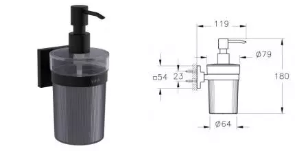 Дозатор для мыла «Vitra» Root A4480736 на стену чёрный матовый Дозатор для мыла «Vitra» Root A4480736 на стену чёрный матовый