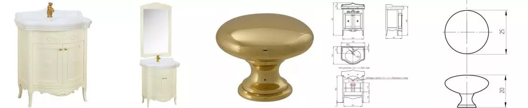 Тумба с раковиной из массива «Migliore» Bella 64 филенчатые с лилией (Bella 73) avorio/ручки золото