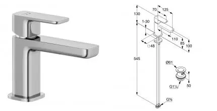 Смеситель для раковины «Kludi» Renon 422660575 с донным клапаном хром Смеситель для раковины «Kludi» Renon 422660575 с донным клапаном хром