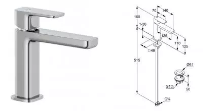 Смеситель для раковины «Kludi» Renon 422880575 с донным клапаном хром