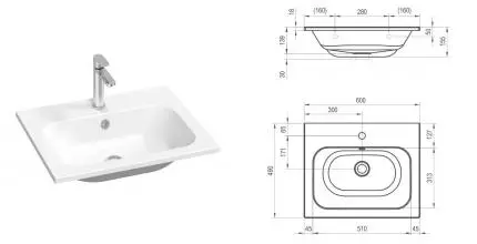 Раковина «Ravak» Chrome Slim 60/49 литьевой мрамор белая Раковина «Ravak» Chrome Slim 60/49 литьевой мрамор белая