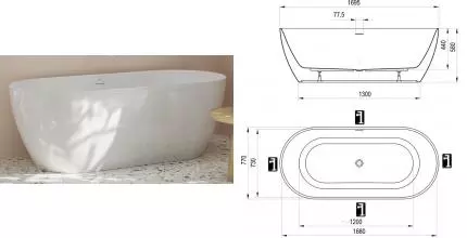 Ванна акриловая «Ravak» Freedom O Tec 170/77 слив-перелив белый с ножками с сифоном белая