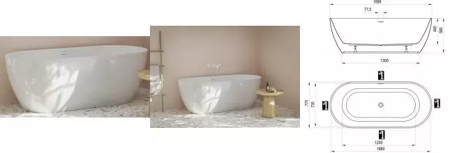 Ванна акриловая «Ravak» Freedom O Tec 170/77 слив-перелив белый с ножками с сифоном белая матовая