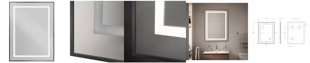 Зеркало «Belbagno» SPC-KRAFT-600-800-SENS-NERO с сенсорным выключателем с подсветкой чёрное Зеркало «Belbagno» SPC-KRAFT-600-800-SENS-NERO с сенсорным выключателем с подсветкой чёрное
