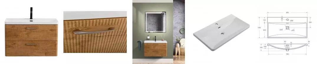 Тумба с раковиной «Belbagno» Due 80 (BB-8076-3-80) подвесная Rovere Nature