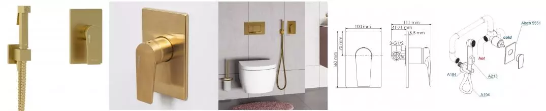 Смеситель с гигиеническим душем «WasserKRAFT» Aisch A5551.184.237.213 матовое золото Смеситель с гигиеническим душем «WasserKRAFT» Aisch A5551.184.237.213 матовое золото