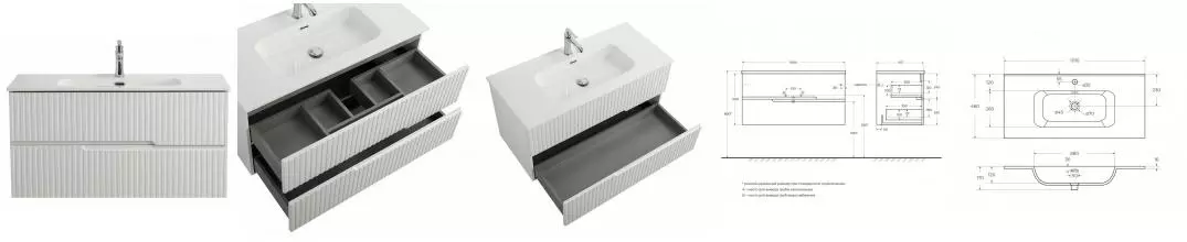 Тумба с раковиной «Cezares» Duet-N 100 (CZR-8095-100) подвесная Bianco Opaco