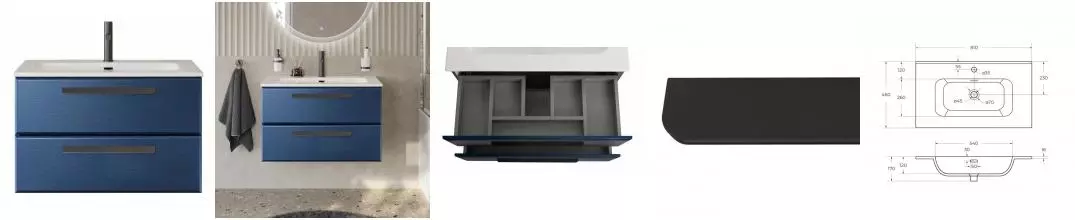 Тумба с раковиной «Cezares» Eco-cer-n 80 (CZR-8095-80) подвесная Sapfiro/ручка чёрная матовая