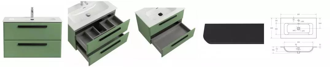 Тумба с раковиной «Cezares» Eco-cer-n 80 (CZR-8073-80) подвесная Фисташковый Софт/ручка чёрная матовая