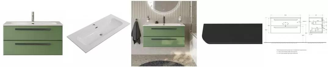 Тумба с раковиной «Cezares» Eco-cer-n 100 (CZR-8073-100) подвесная Фисташковый Софт/ручка чёрная матовая