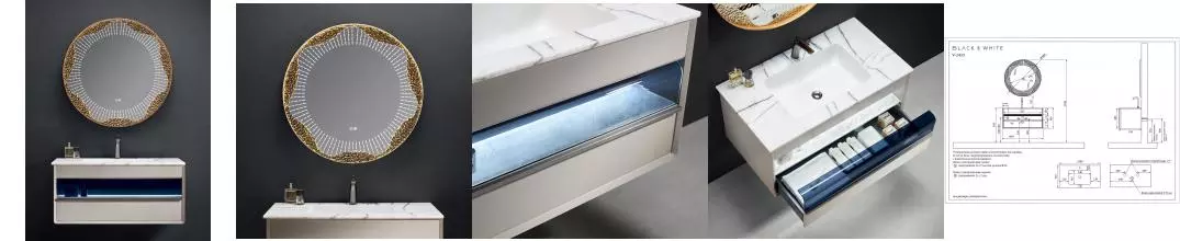 Мебель для ванной подвесная «Black & White» V-2433 100 белая/синяя