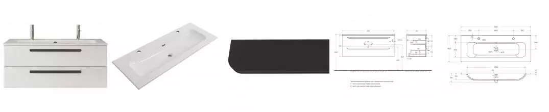 Тумба с раковиной «Cezares» Eco-cer-n 120 (CZR-8073-120-1-2 с двумя отверстиями под смеситель) подвесная Bianco Opaco/ручка чёрная матовая Тумба с раковиной «Cezares» Eco-cer-n 120 (CZR-8073-120-1-2 с двумя отверстиями под смеситель) подвесная Bianco Opaco/ручка чёрная матовая