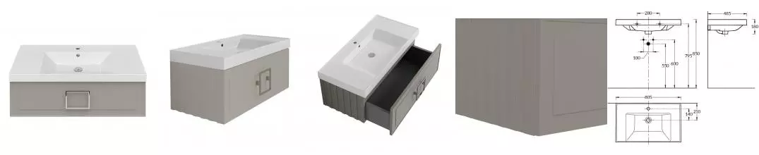 Тумба с раковиной «La Fenice» Cubo 80 (Cubo 80) подвесная Cappuccino ручки Cromo
