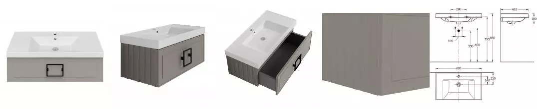 Тумба с раковиной «La Fenice» Cubo 80 (Cubo 80) подвесная Cappuccino ручки Nero
